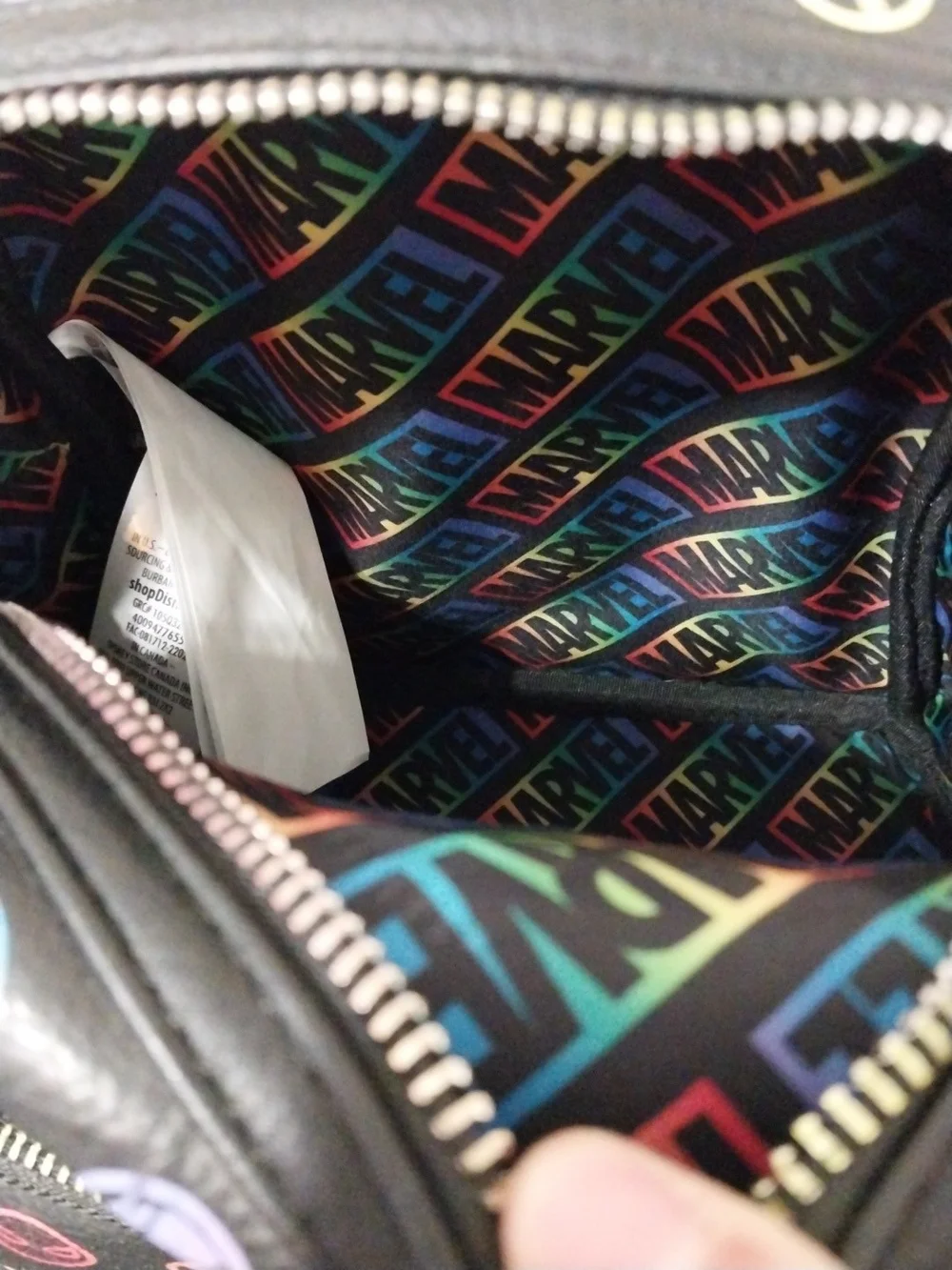 Loungefly Black Mini Backpack with Colorful Marvel Superhero Icons